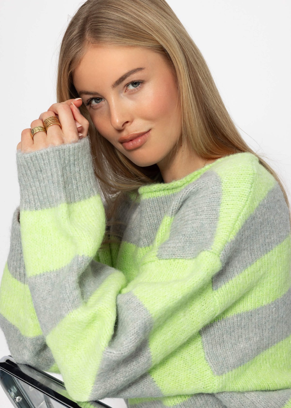 Sweater with block stripes - green-grey