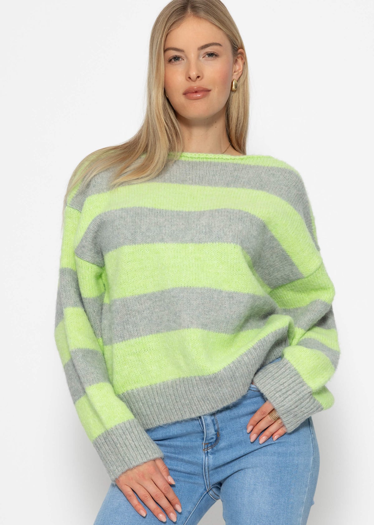 Sweater with block stripes - green-grey