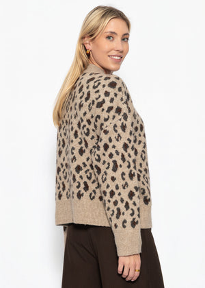 Pullover mit breiter Rippe und Leo-Muster - beige
