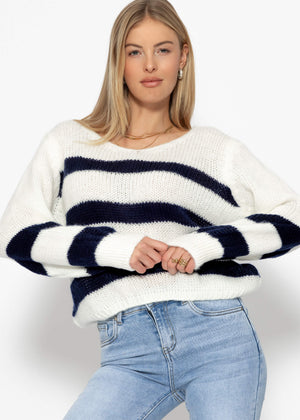 Sweater with dark blue stripes - off-white