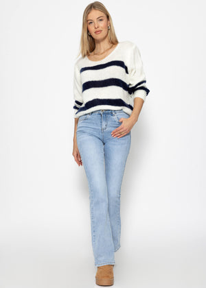 Sweater with dark blue stripes - off-white
