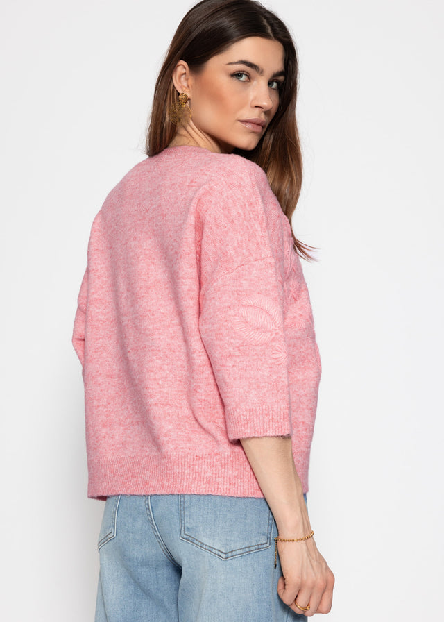 Pullover mit floraler Stickerei - rosa