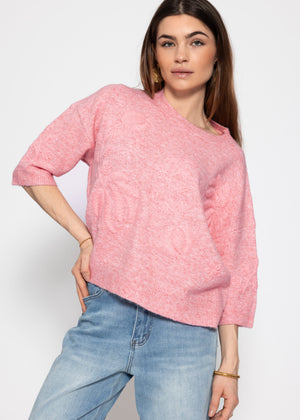 Pullover mit floraler Stickerei - rosa
