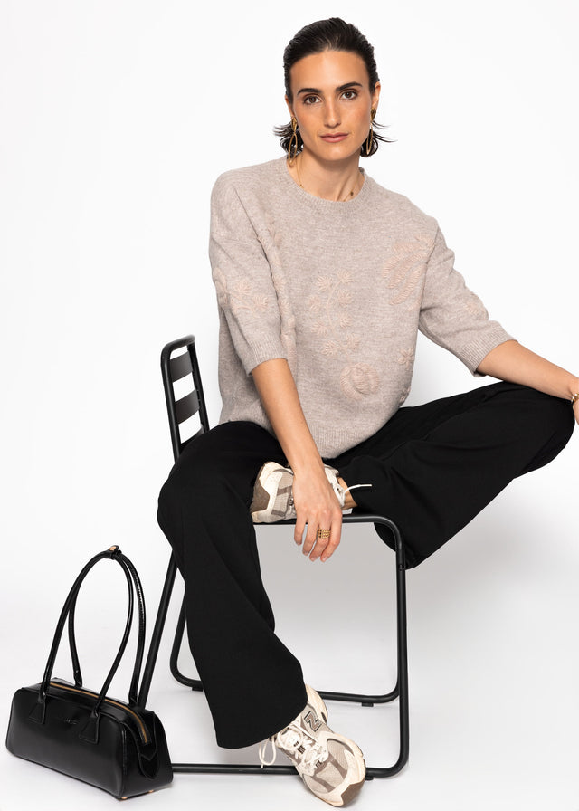 Jumper with floral embroidery - taupe