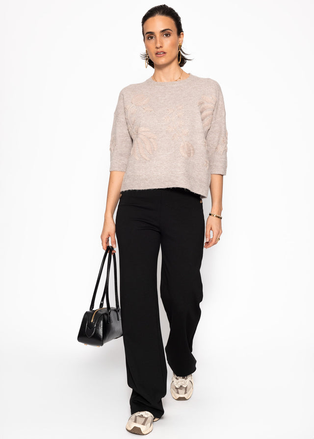 Jumper with floral embroidery - taupe