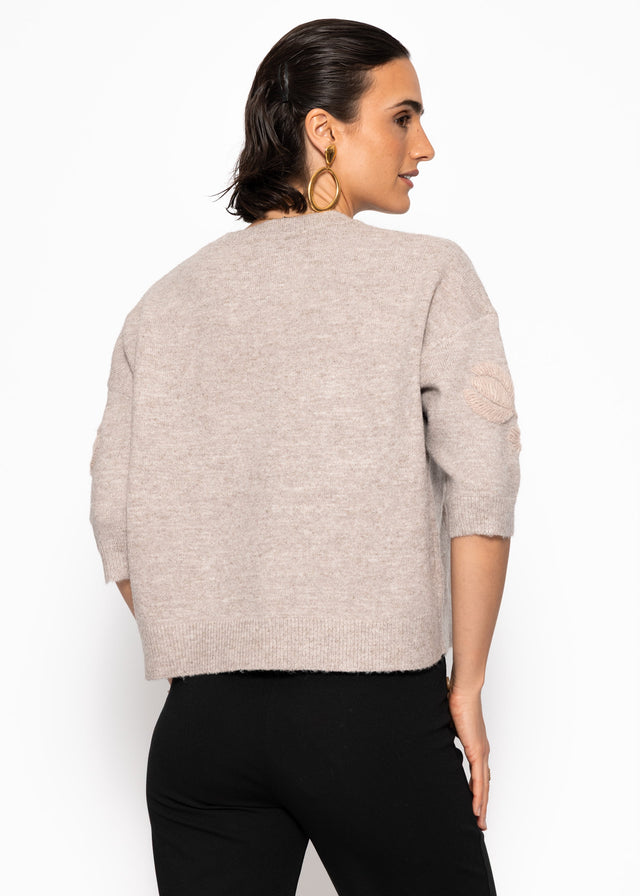 Jumper with floral embroidery - taupe