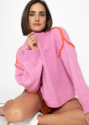 Pullover mit Kontrastnähten - pink