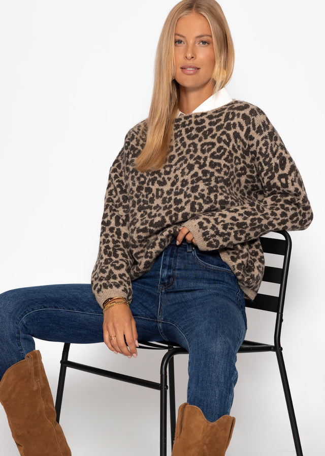 Jumper with leopard print - beige