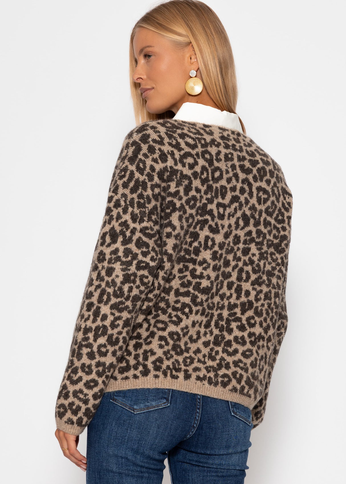 Sweater with Leo pattern-beige-brown