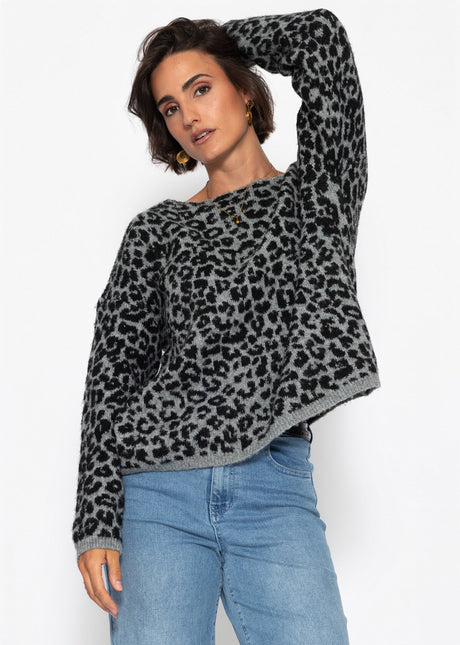 Pullover mit Leo-Muster - hellgrau