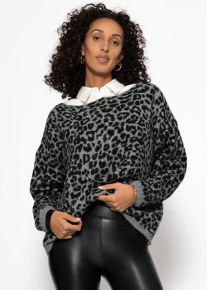 Sweater with Leo pattern-light gray black