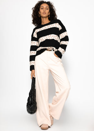Sweater with Leo stripes-black-off-white