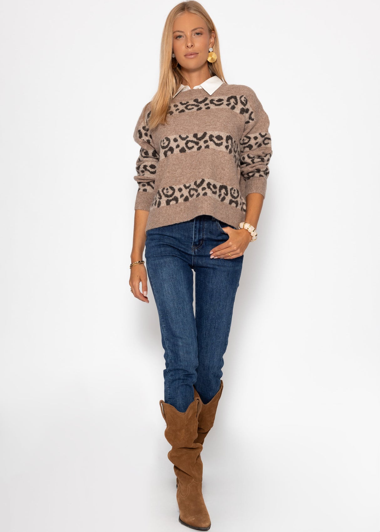 Sweater with Leo stripes-Taupe brown