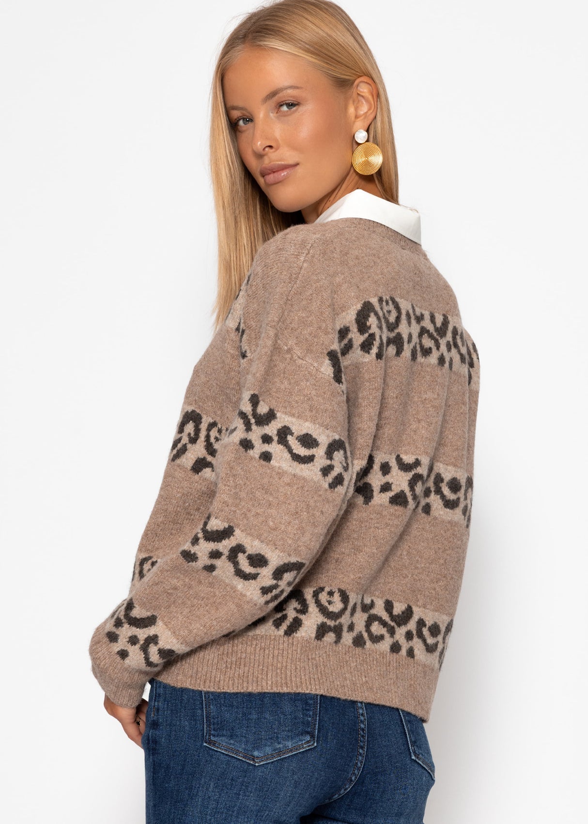 Sweater with Leo stripes-Taupe brown