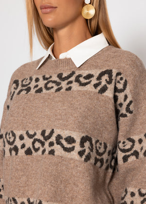 Sweater with Leo stripes-Taupe brown