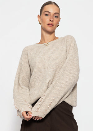 Pullover mit Perlendetails - beige