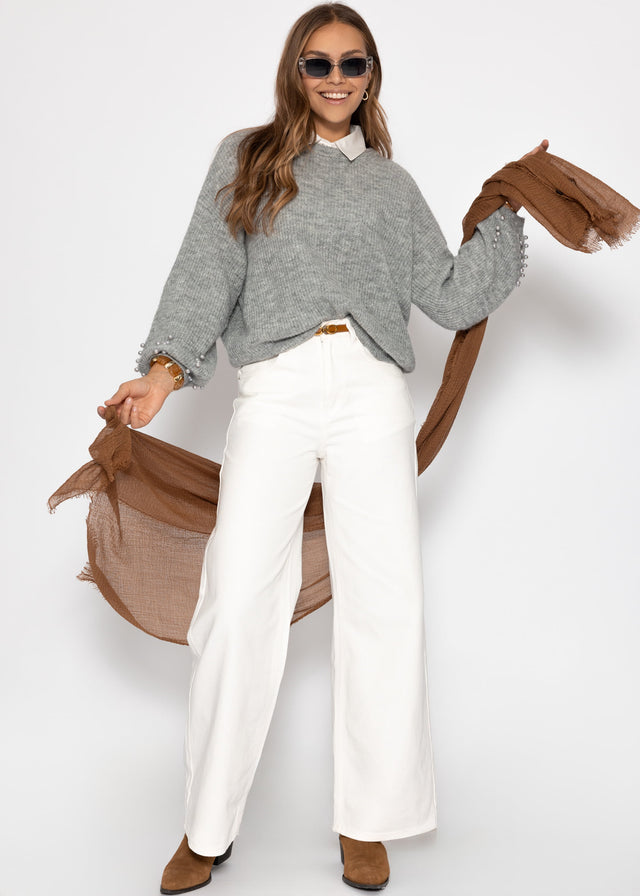 Pullover mit Perlendetails - grau