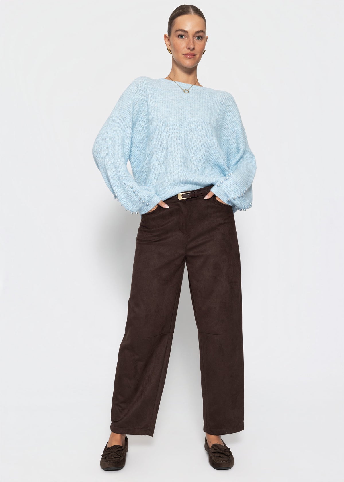Pullover mit Perlendetails - hellblau