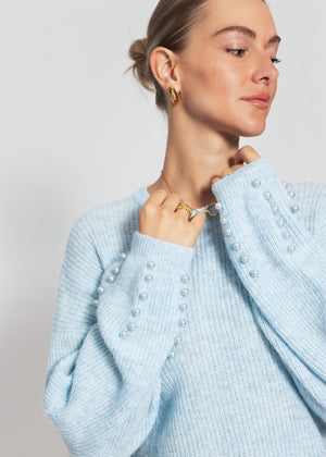 Pullover mit Perlendetails - hellblau
