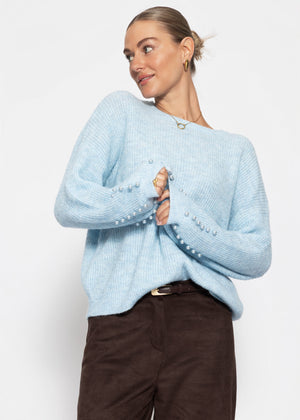 Pullover mit Perlendetails - hellblau