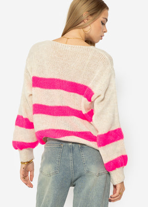 Sweater with pink stripes - light beige