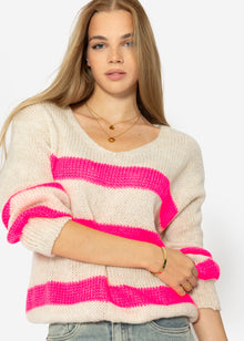 Sweater with pink stripes - light beige