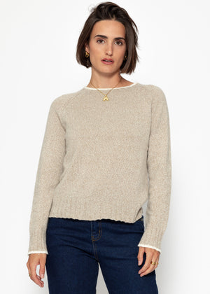 Sweater with raglan sleeves and contrast details - beige