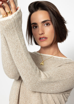 Sweater with raglan sleeves and contrast details - beige