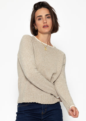 Sweater with raglan sleeves and contrast details - beige