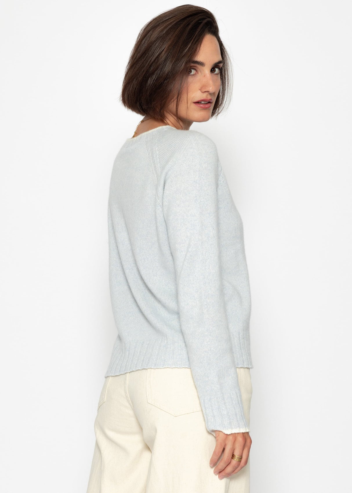Pullover mit Raglanärmeln und Kontrastdetails - hellblau