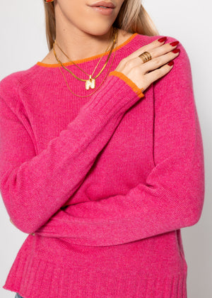Sweater with raglan sleeves and contrasting details - pink