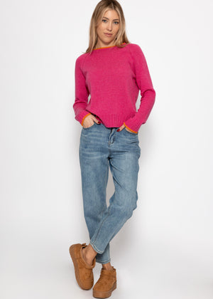 Sweater with raglan sleeves and contrasting details - pink