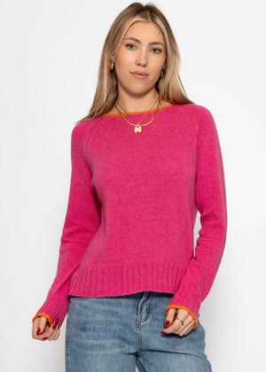 Sweater with raglan sleeves and contrasting details - pink