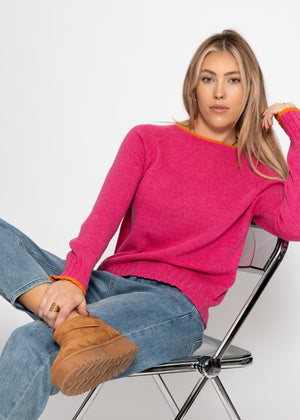 Sweater with raglan sleeves and contrasting details - pink