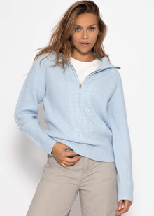Sweater with zipper on the collar - light blue