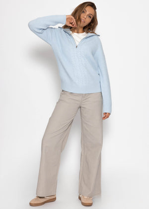 Sweater with zipper on the collar - light blue