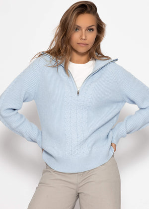 Sweater with zipper on the collar - light blue