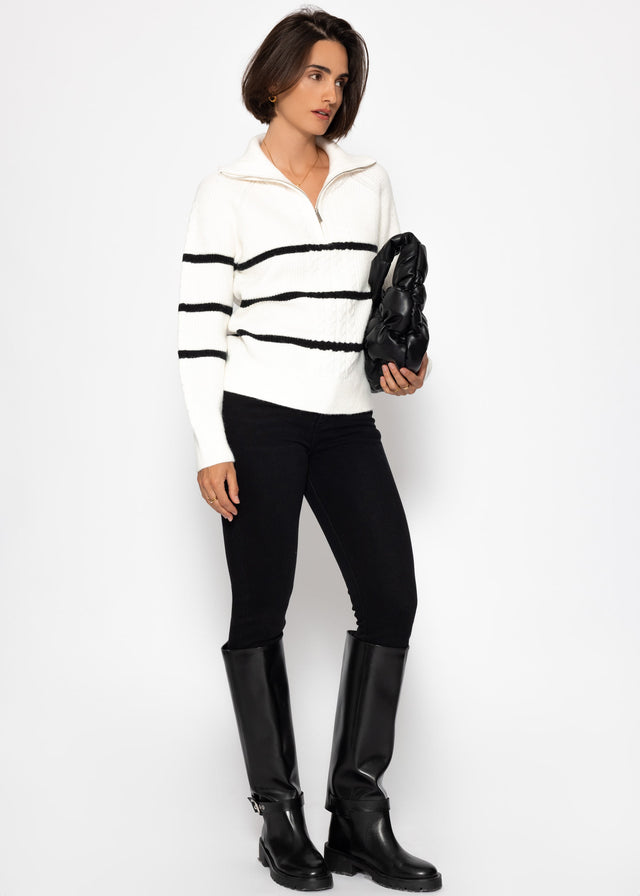 Pullover mit Reißverschluss am Kragen - offwhite