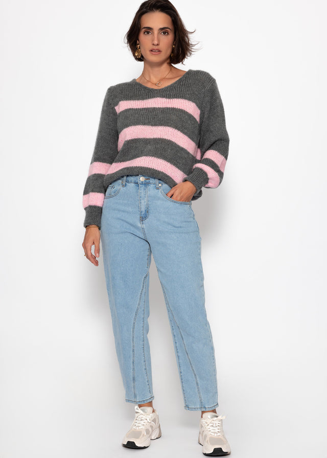 Jumper with rose stripes - grey