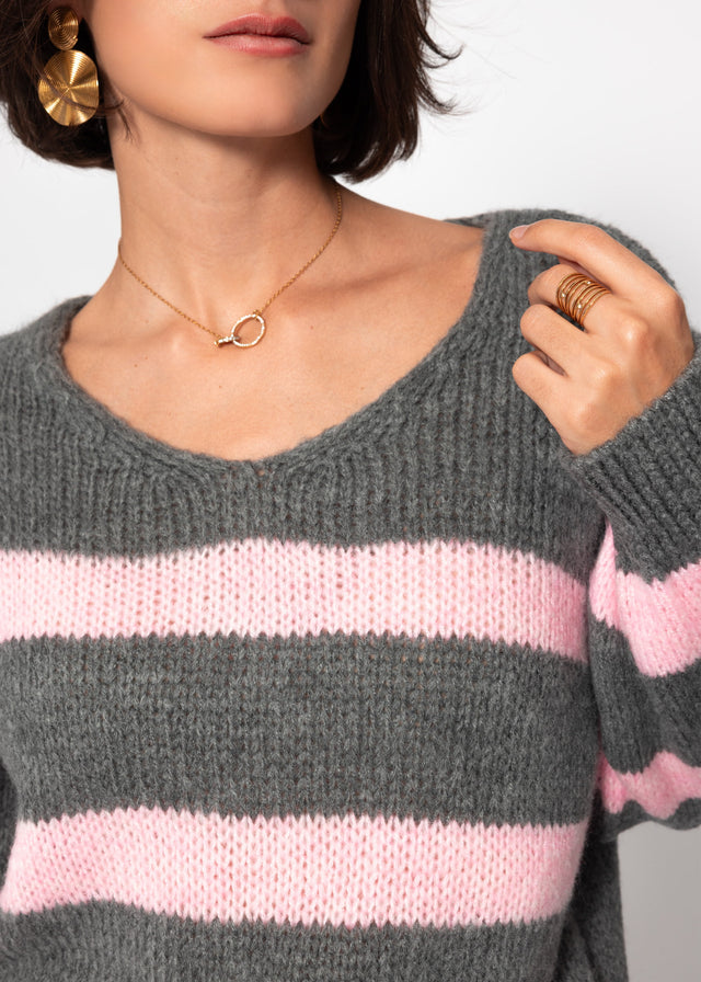 Jumper with rose stripes - grey