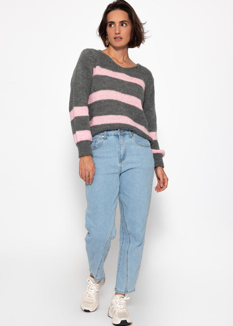 Jumper with rose stripes - grey