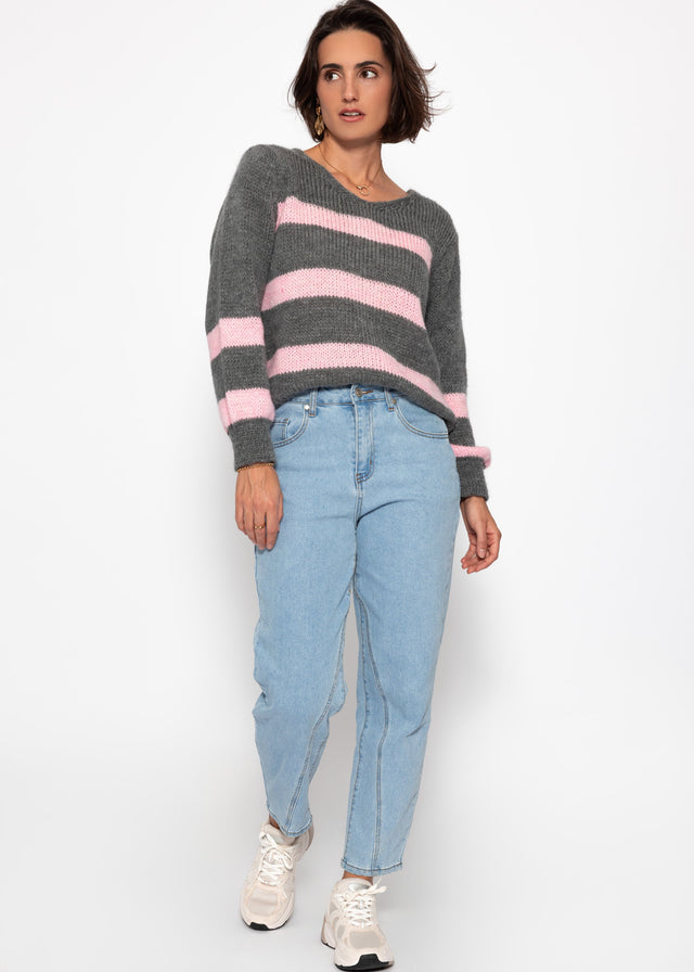 Jumper with rose stripes - grey