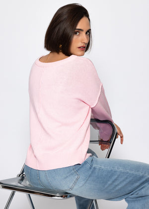 Oversize Baumwoll-Pullover mit Rückennaht - rosa