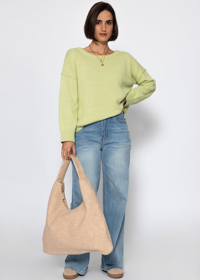 Oversize Baumwoll-Pullover mit Rückennaht - hellgrün