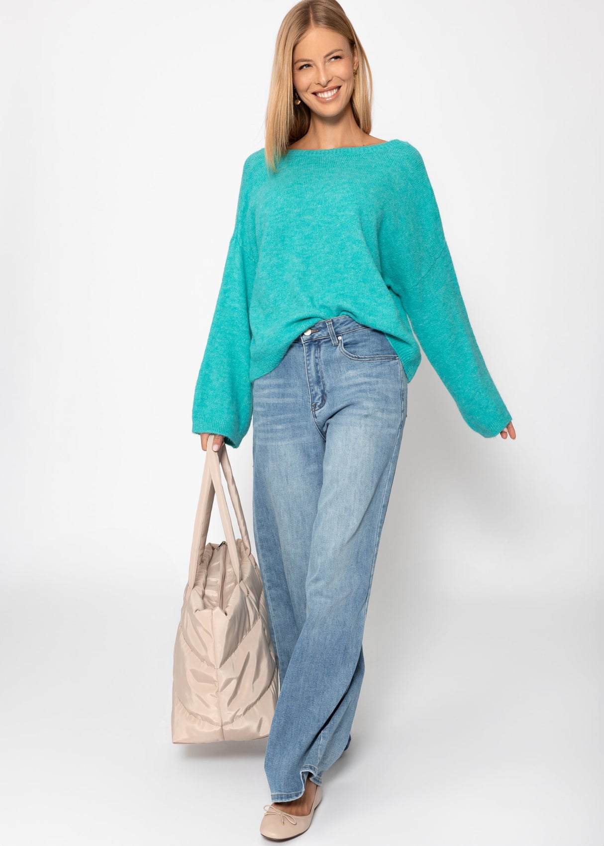 Pullover mit tiefem Rückenausschnitt - türkis