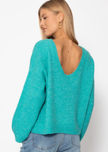 Pullover mit tiefem Rückenausschnitt - türkis