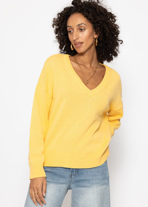 Sweater with deep V-neck - yellow