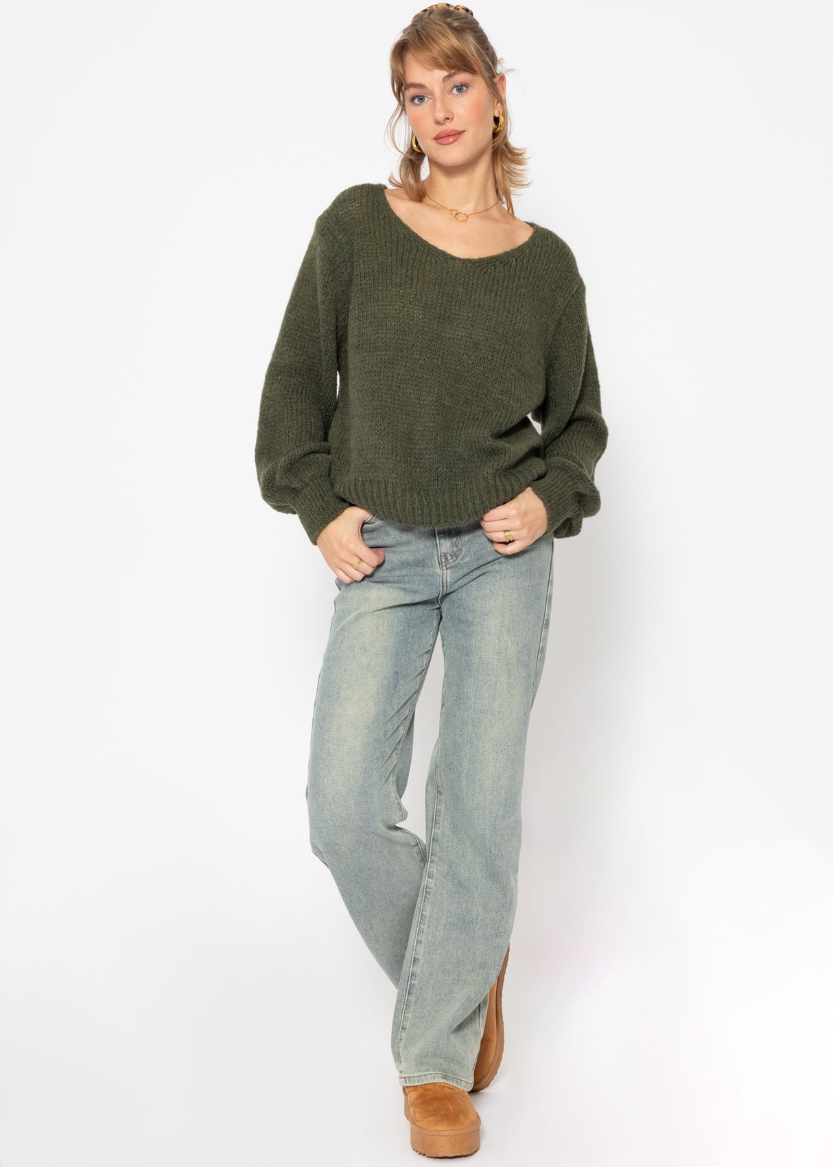 V-neck sweater - dark green