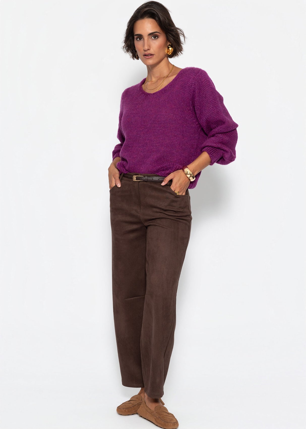 Pullover mit V-Ausschnitt - mauve