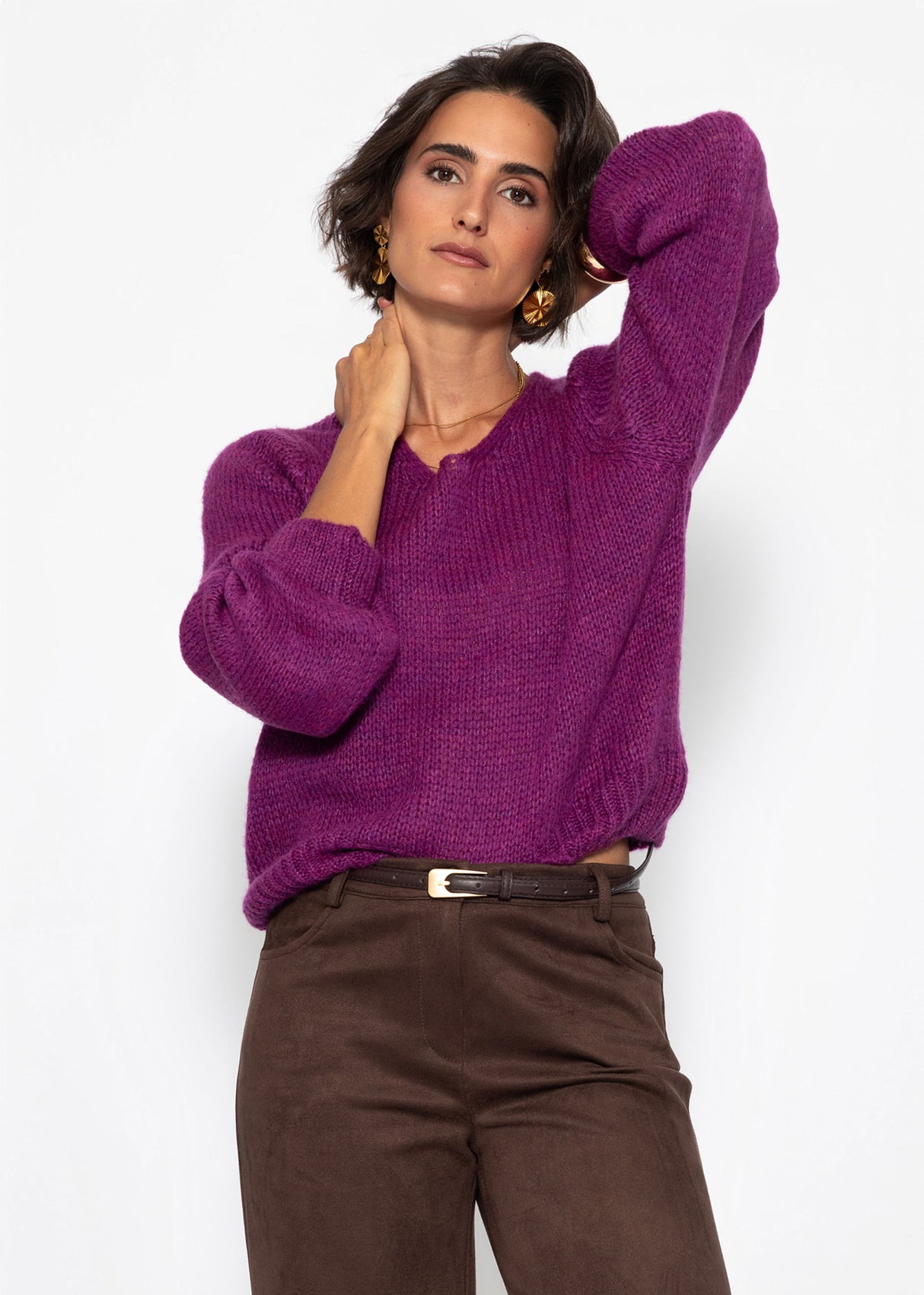 Pullover mit V-Ausschnitt - mauve